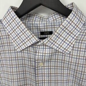 Pronto Uomo Mens Button Down Dress Shirt 18 34 35 Plaid Egyptian Cotton Non Iron
